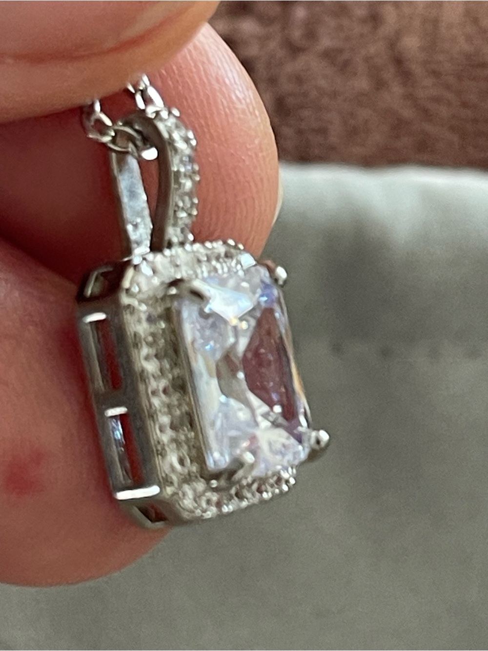 Sterling Silver White Halo Moissanite Pendant Necklace Jewelry - Picture 8 of 9